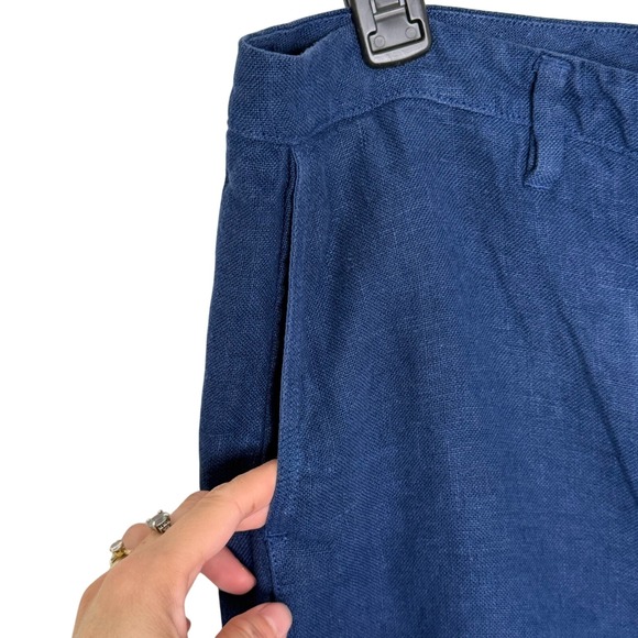 Poetry 100% Linen Pants Sz 12 Blue Wide Leg High‎ Rise Topstitched Welt Pockets - Picture 4 of 11
